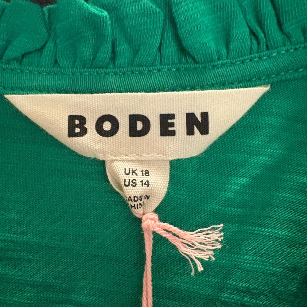 Boden Embroidered Frill Neck Top, Rich Emerald Size 14 NWT - Picture 7 of 8